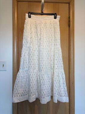 Anthropologie White Eyelet Tiered Maxi Skirt